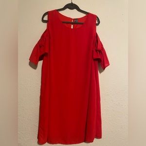 Red Dress with Drop Shoulder Ruffle Sleeves